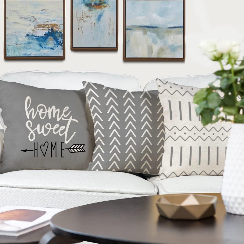 YCOLL Pillow Covers 18x18 Set of 4ï¼ŒModern Sofa Throw Pillow Cover, Decorative Home Outdoor Linen Fabric Geometric Pillow Case for Couch Bed Carï¼ŒGray - Image 4